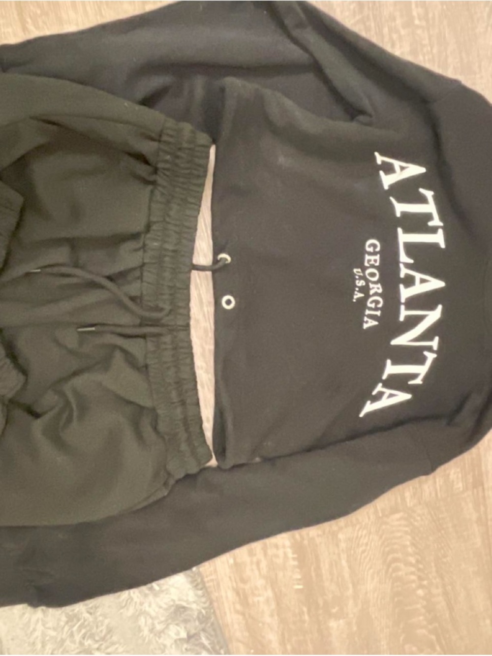Bershka Black Athletic Drawstring Shorts with Atlanta Print